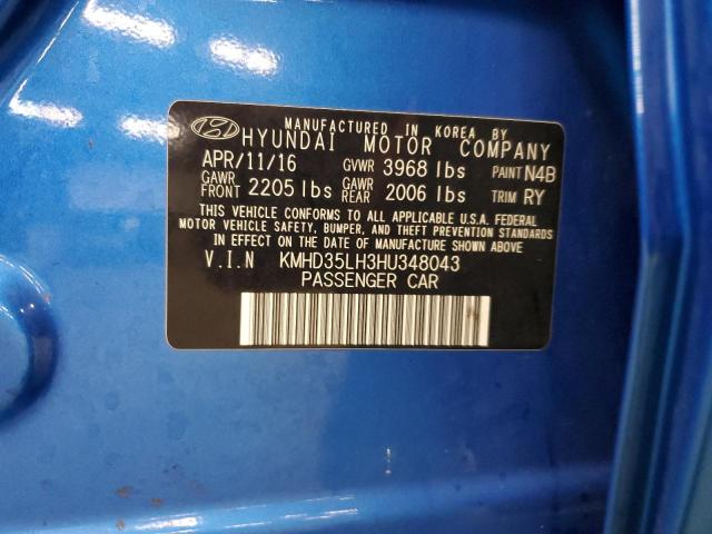 KMHD35LH3HU348043 - 2017 HYUNDAI ELANTRA GT BLUE photo 12