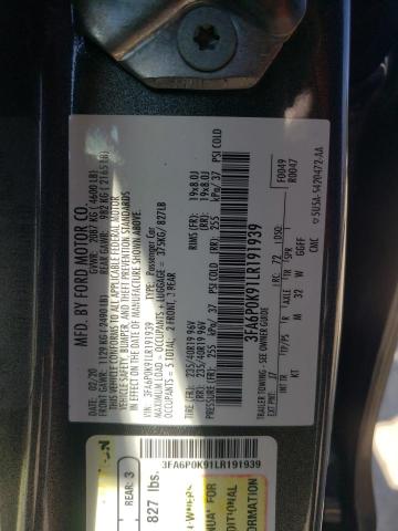 3FA6P0K91LR191939 - 2020 FORD FUSION TITANIUM 石墨色 照片 12