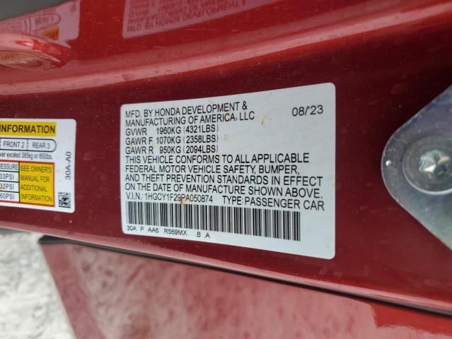 1HGCY1F29PA050874 - 2023 HONDA ACCORD LX წითელი ფოტო 12