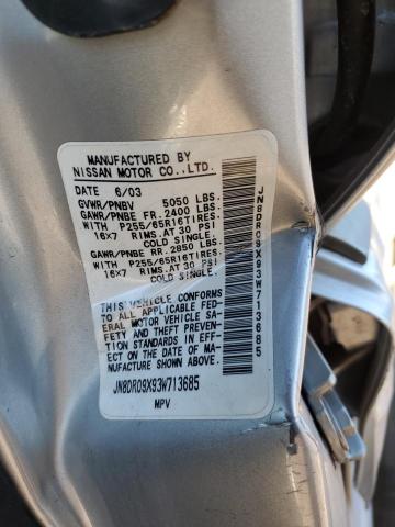 JN8DR09X93W713685 - 2003 NISSAN PATHFINDER LE SILVER photo 12