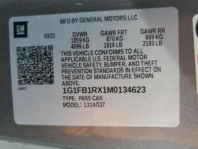 1G1FB1RX1M0134623 - 2021 CHEVROLET CAMARO LS SILVER photo 13