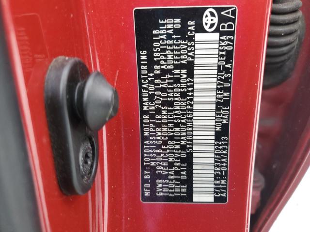 5YFBURHE6FP214412 - 2015 TOYOTA COROLLA L RED photo 12