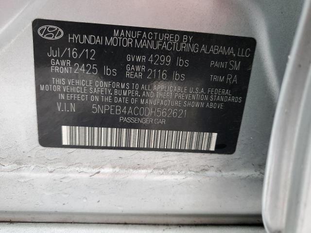 5NPEB4AC0DH562621 - 2013 HYUNDAI SONATA GLS SILVER photo 12