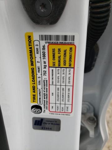 1FM5K8AB3MGB46903 - 2021 FORD EXPLORER POLICE INTERCEPTOR Weiß Foto 13