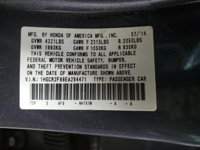 1HGCR2F86EA294471 - 2014 HONDA ACCORD EXL GRAY photo 12
