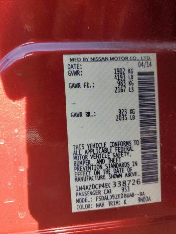 1N4AZ0CP4EC338726 - 2014 NISSAN LEAF S RED photo 13