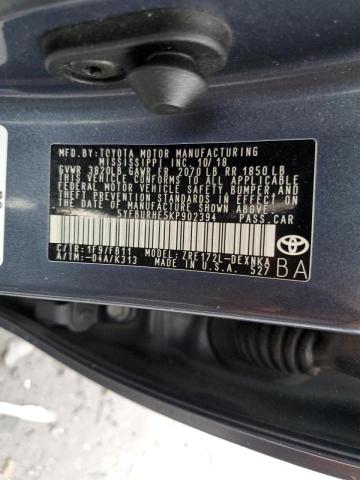 5YFBURHE5KP902394 - 2019 TOYOTA COROLLA L رمادي صورة 12