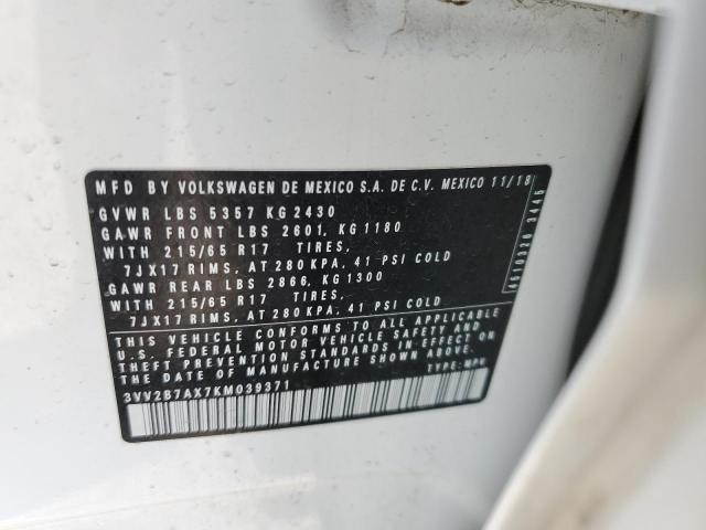 3VV2B7AX7KM039371 - 2019 VOLKSWAGEN TIGUAN SE Սպիտակ լուսանկար 12