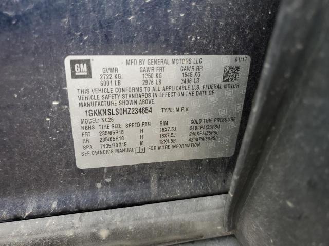 1GKKNSLS0HZ234654 - 2017 GMC ACADIA SLE BLUE photo 13