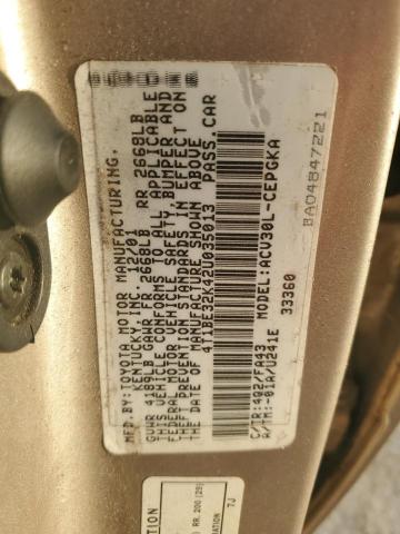 4T1BE32K42U035013 - 2002 TOYOTA CAMRY LE თაფლისფერი ფოტო 12