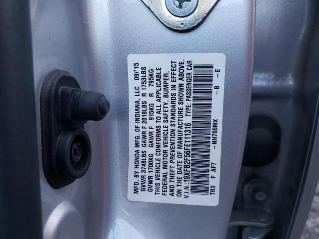 19XFB2F56FE111316 - 2015 HONDA CIVIC LX SILVER photo 12