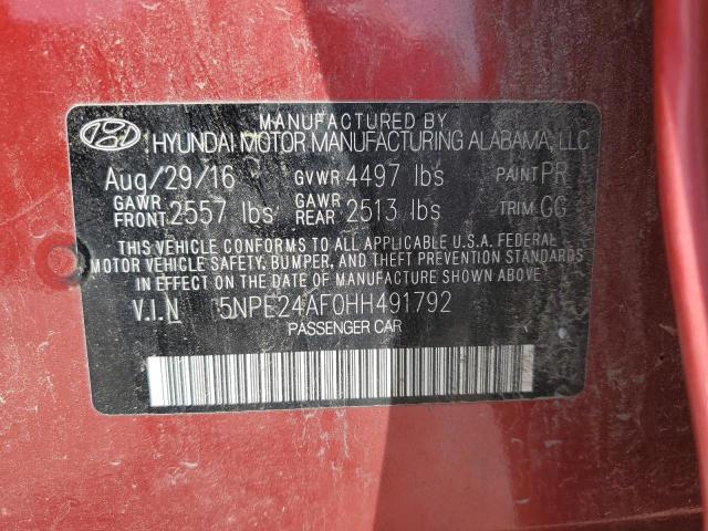 5NPE24AF0HH491792 - 2017 HYUNDAI SONATA SE Kırmızı fotoğraf 12