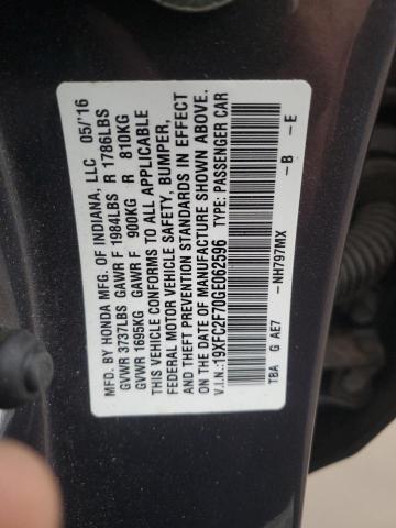 19XFC2F70GE062596 - 2016 HONDA CIVIC EX GRAY photo 12