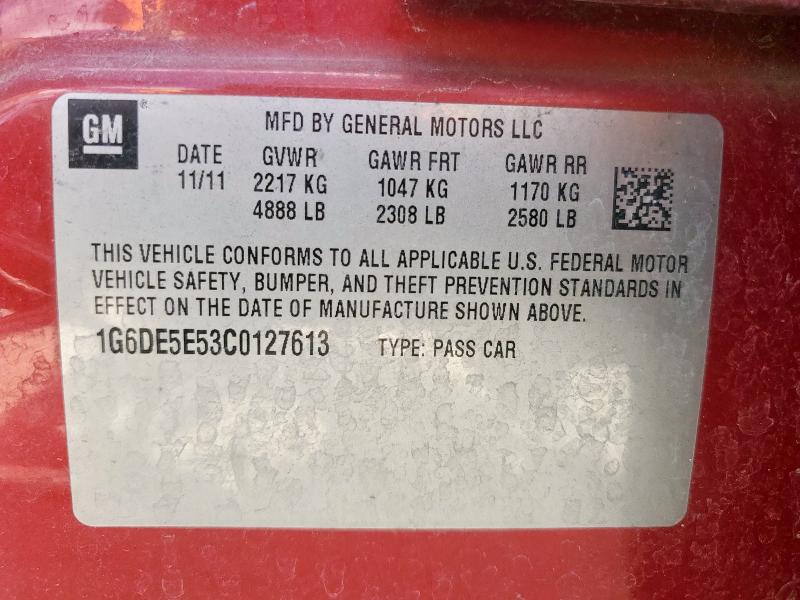 1G6DE5E53C0127613 - 2012 CADILLAC CTS LUXURY COLLECTION 勃艮第红 照片 12