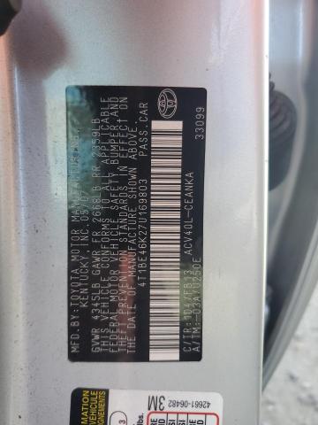 4T1BE46K27U169803 - 2007 TOYOTA CAMRY CE SILVER photo 12