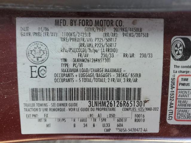 3LNHM26126R651301 - 2006 LINCOLN ZEPHYR 红色 照片 12