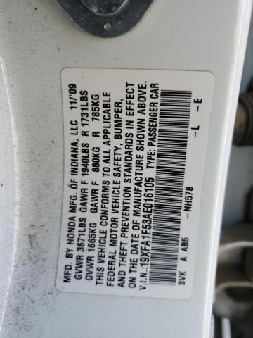 19XFA1F53AE016105 - 2010 HONDA CIVIC LX WHITE photo 12