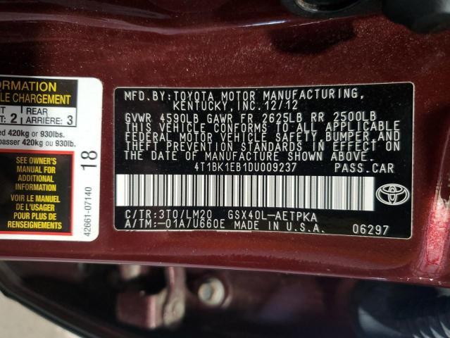 4T1BK1EB1DU009237 - 2013 TOYOTA AVALON BASE Bordo fotoğraf 12