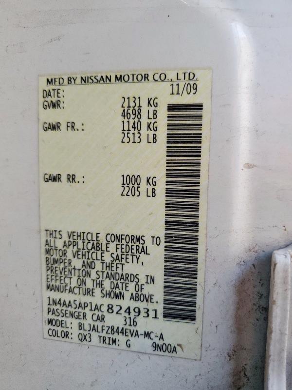 1N4AA5AP1AC824931 - 2010 NISSAN MAXIMA S თეთრი ფოტო 12