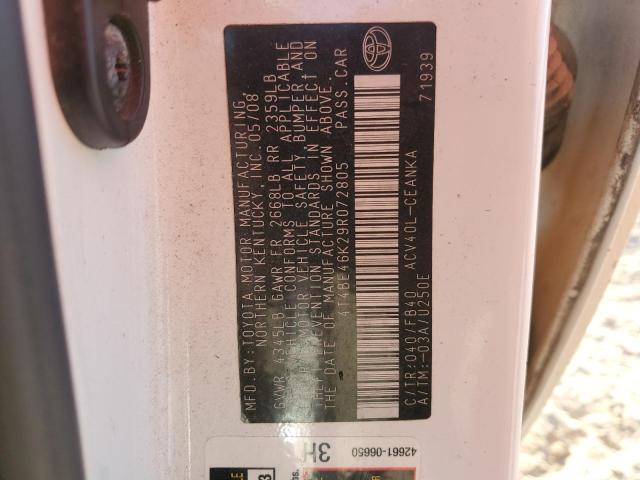 4T4BE46K29R072805 - 2009 TOYOTA CAMRY BASE Blanc photo 12