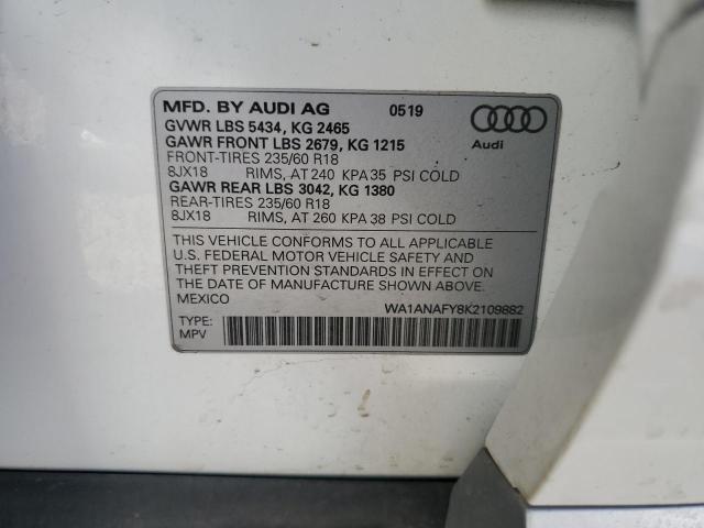 WA1ANAFY8K2109882 - 2019 AUDI Q5 PREMIUM أبيض صورة 12