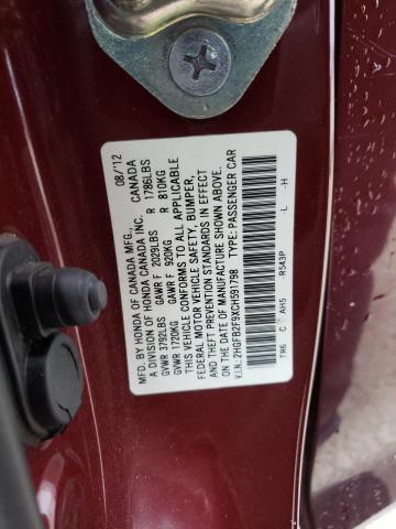 2HGFB2F9XCH591798 - 2012 HONDA CIVIC EXL Բորդո լուսանկար 13