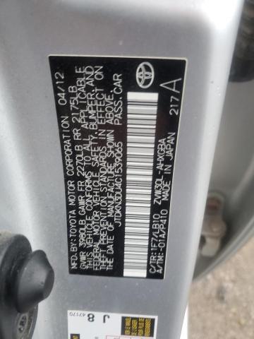 JTDKN3DU4C1539065 - 2012 TOYOTA PRIUS SILVER photo 12