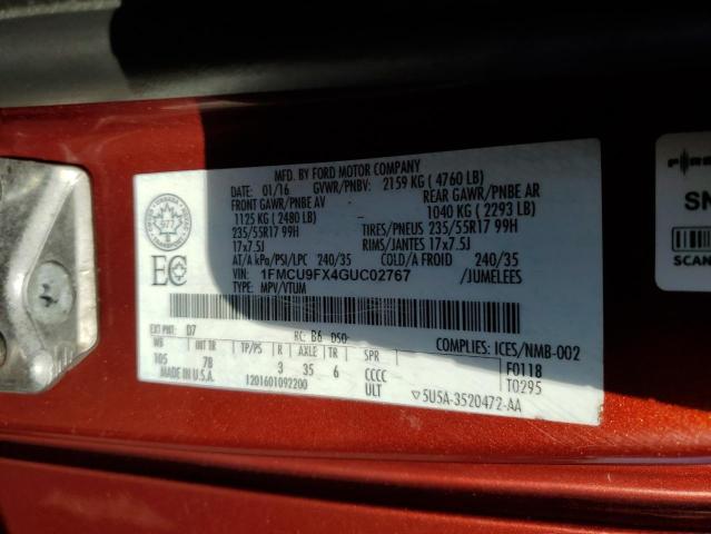 1FMCU9FX4GUC02767 - 2016 FORD ESCAPE S Kırmızı fotoğraf 13