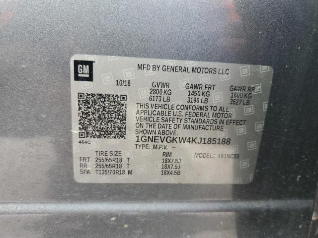 1GNEVGKW4KJ185188 - 2019 CHEVROLET TRAVERSE LT Boz foto 13