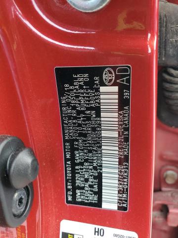 2T1BURHE1JC068798 - 2018 TOYOTA COROLLA L Kırmızı fotoğraf 12