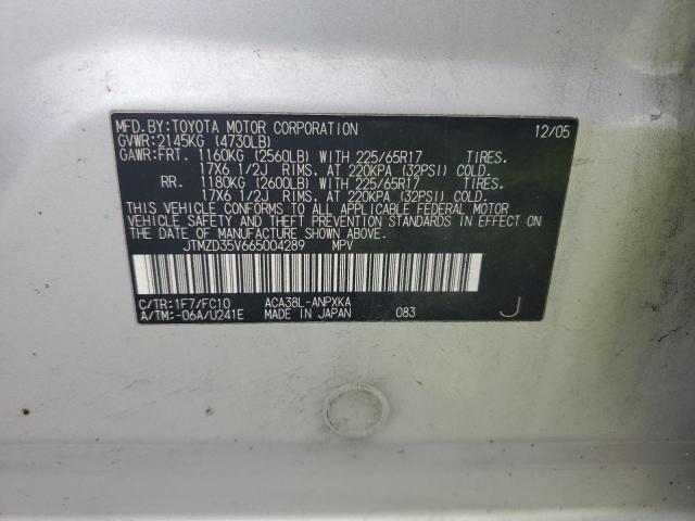 JTMZD35V665004289 - 2006 TOYOTA RAV4 Күміс фото 13