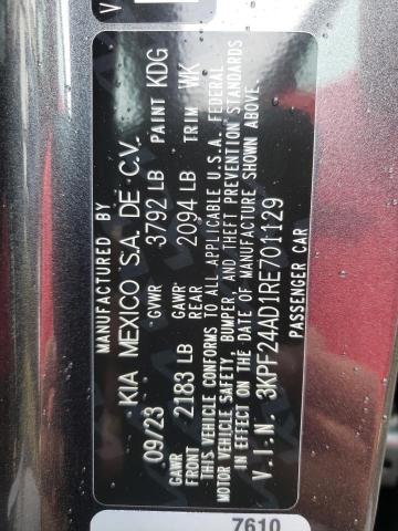 3KPF24AD1RE701129 - 2024 KIA FORTE LX GRAY photo 12