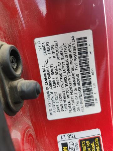 2HGFG3B88EH500518 - 2014 HONDA CIVIC EX RED photo 12