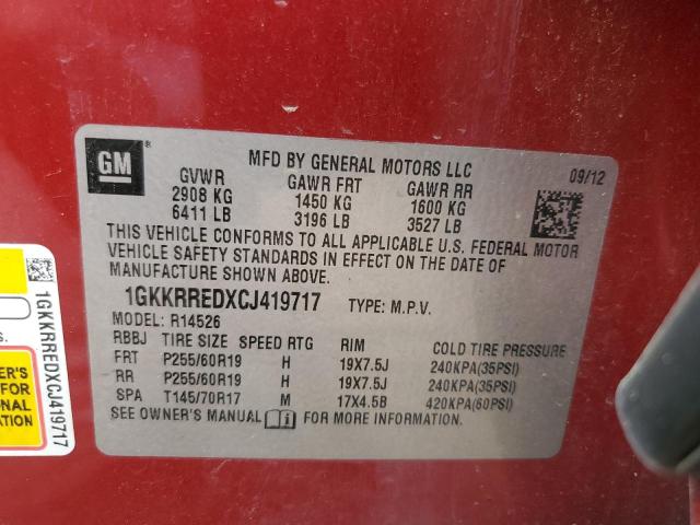 1GKKRREDXCJ419717 - 2012 GMC ACADIA SLT-1 Qırmızı foto 13