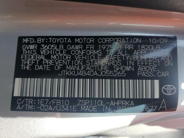 JTKKU4B40AJ055265 - 2010 TOYOTA SCION XD ვერცხლისფერი ფოტო 12