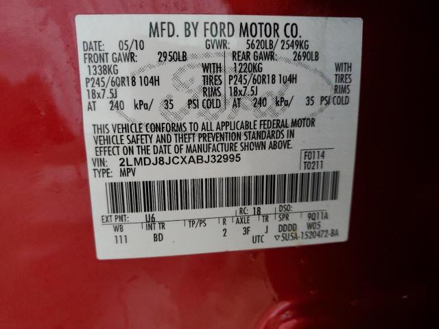 2LMDJ8JCXABJ32995 - 2010 LINCOLN MKX RED photo 14