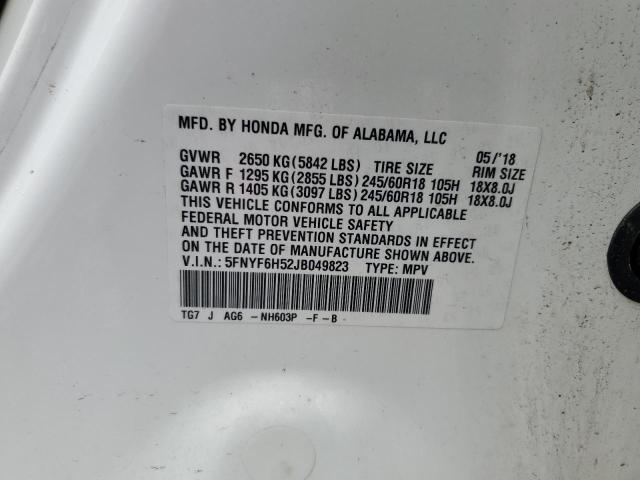5FNYF6H52JB049823 - 2018 HONDA PILOT EXL Белый фото 14