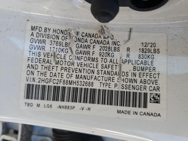 2HGFC2F88MH532688 - 2021 HONDA CIVIC SPORT أبيض صورة 12