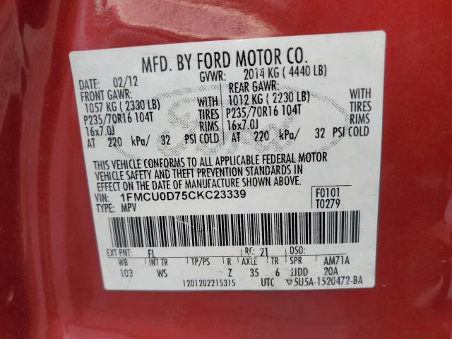 1FMCU0D75CKC23339 - 2012 FORD ESCAPE XLT RED photo 13