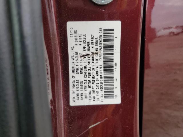 1HGCR2F31DA123789 - 2013 HONDA ACCORD LX BURGUNDY photo 12