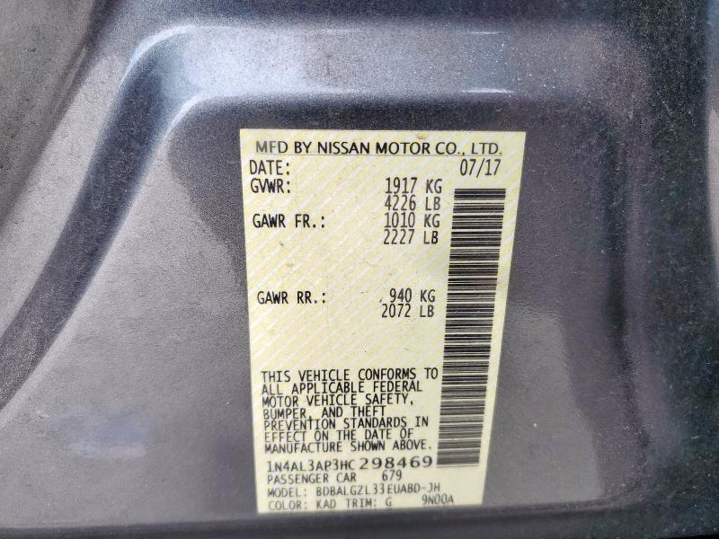 1N4AL3AP3HC298469 - 2017 NISSAN ALTIMA 2.5 Сірий фото 12