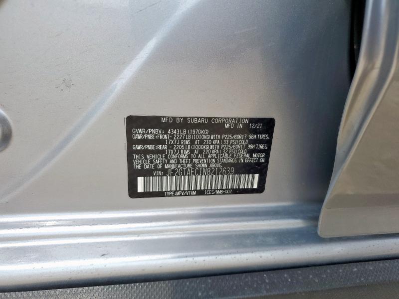 JF2GTAEC1N8212639 - 2022 SUBARU CROSSTREK PREMIUM SILVER photo 13