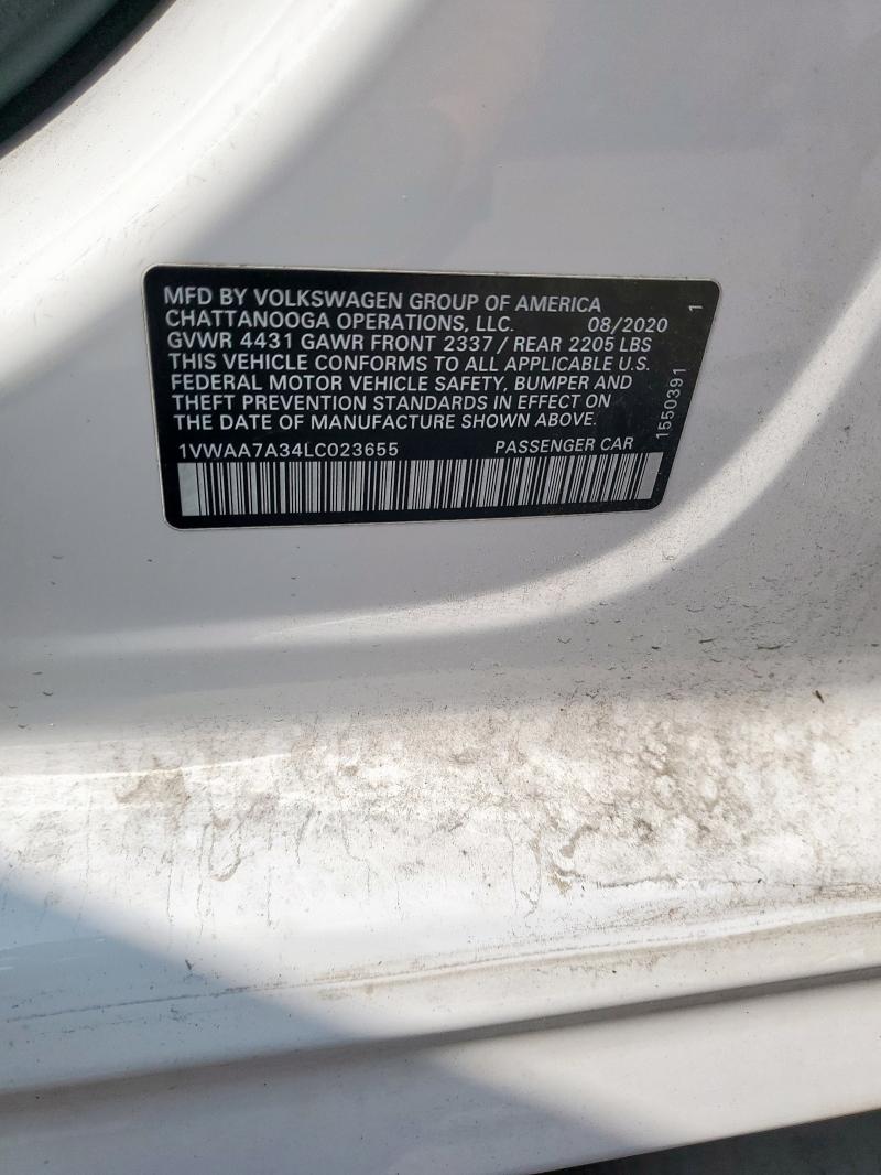 1VWAA7A34LC023655 - 2020 VOLKSWAGEN PASSAT S WHITE photo 12
