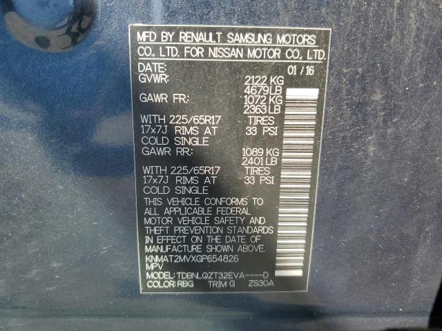 KNMAT2MVXGP654826 - 2016 NISSAN ROGUE S Синий фото 13