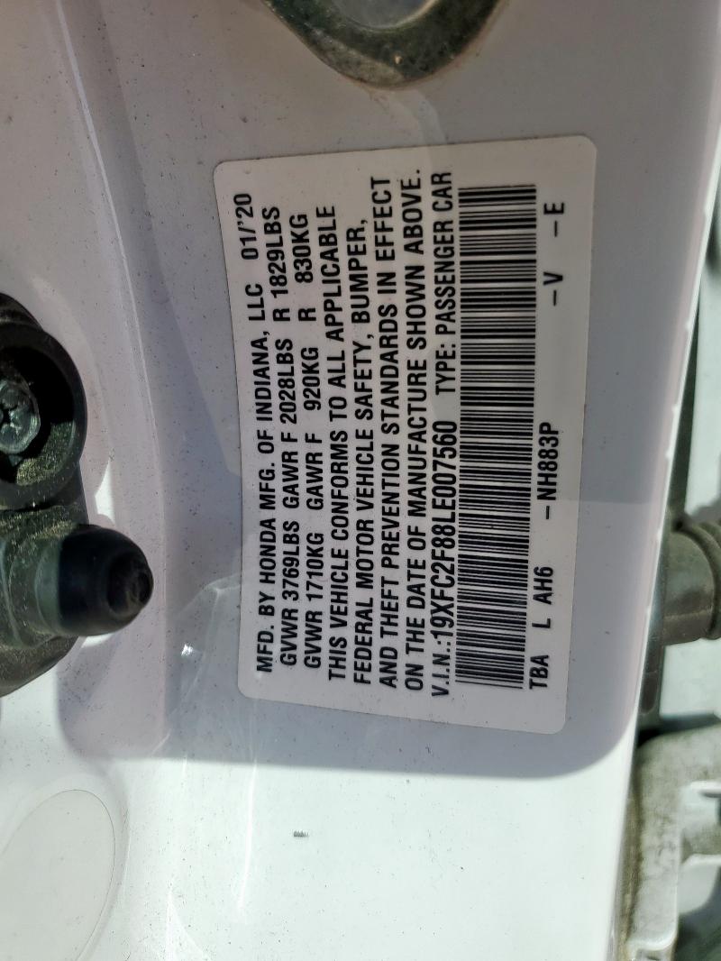 19XFC2F88LE007560 - 2020 HONDA CIVIC SPORT Blanco foto 12