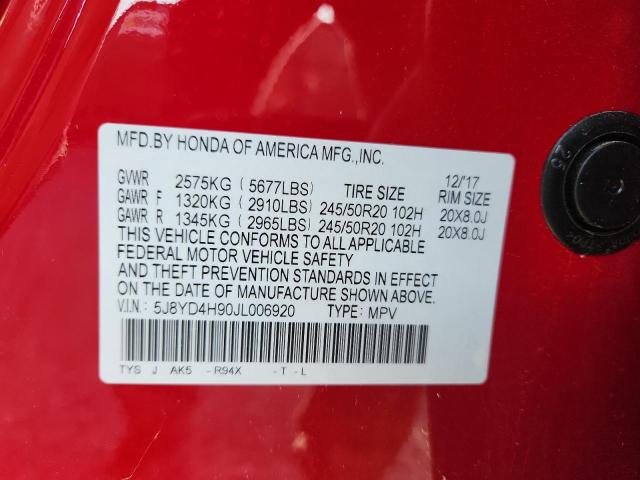 5J8YD4H90JL006920 - 2018 ACURA MDX ADVANCE RED photo 13