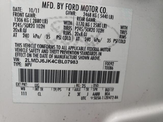 2LMDJ6JK4CBL07983 - 2012 LINCOLN MKX WHITE photo 13