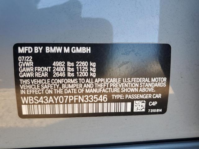 WBS43AY07PFN33546 - 2023 BMW M3 COMPETITION GRAY photo 12