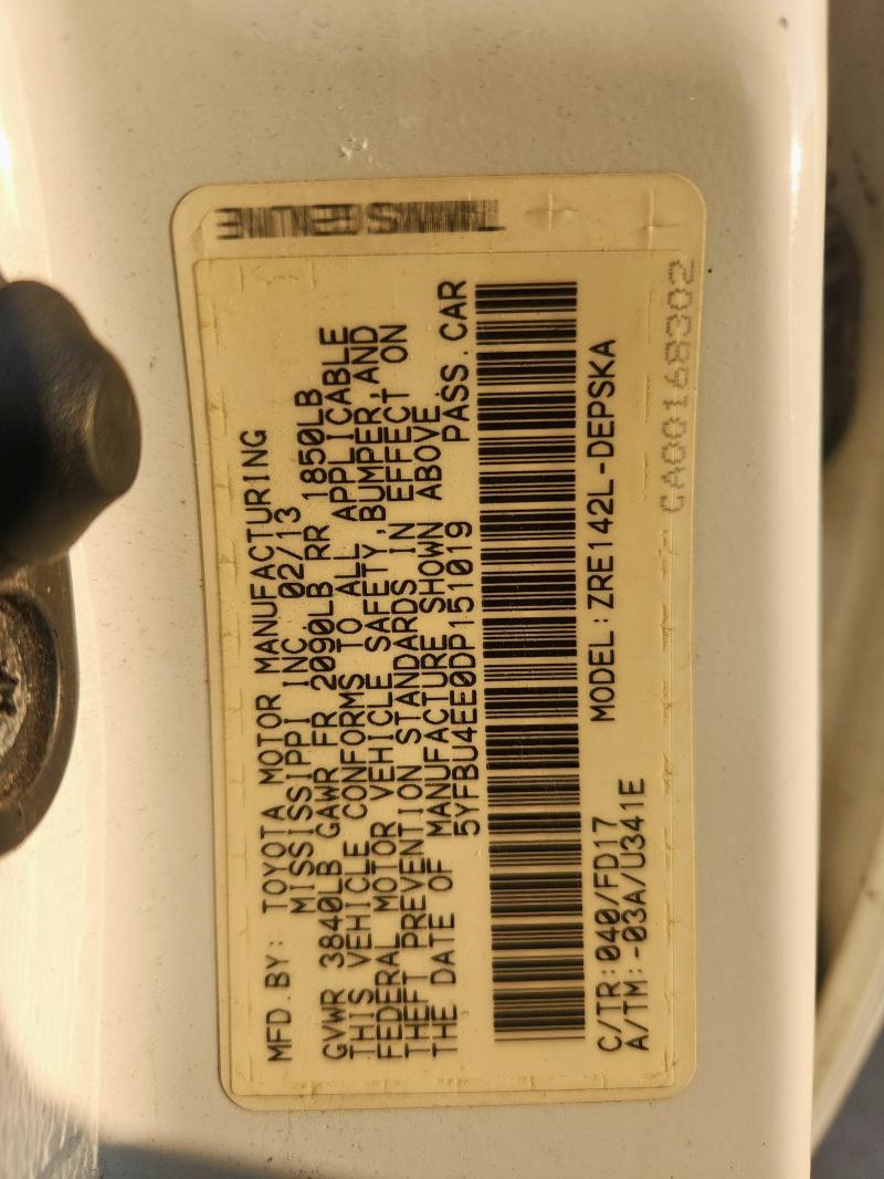 5YFBU4EE0DP151019 - 2013 TOYOTA COROLLA BASE Ağ foto 12