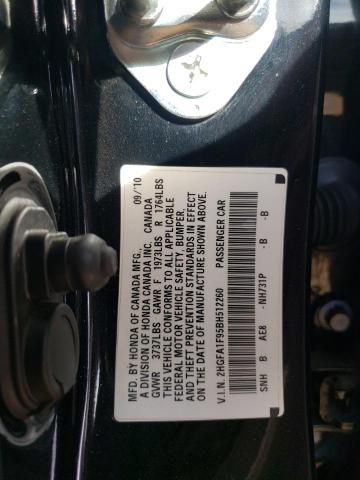 2HGFA1F95BH512260 - 2011 HONDA CIVIC EXL Սև լուսանկար 12